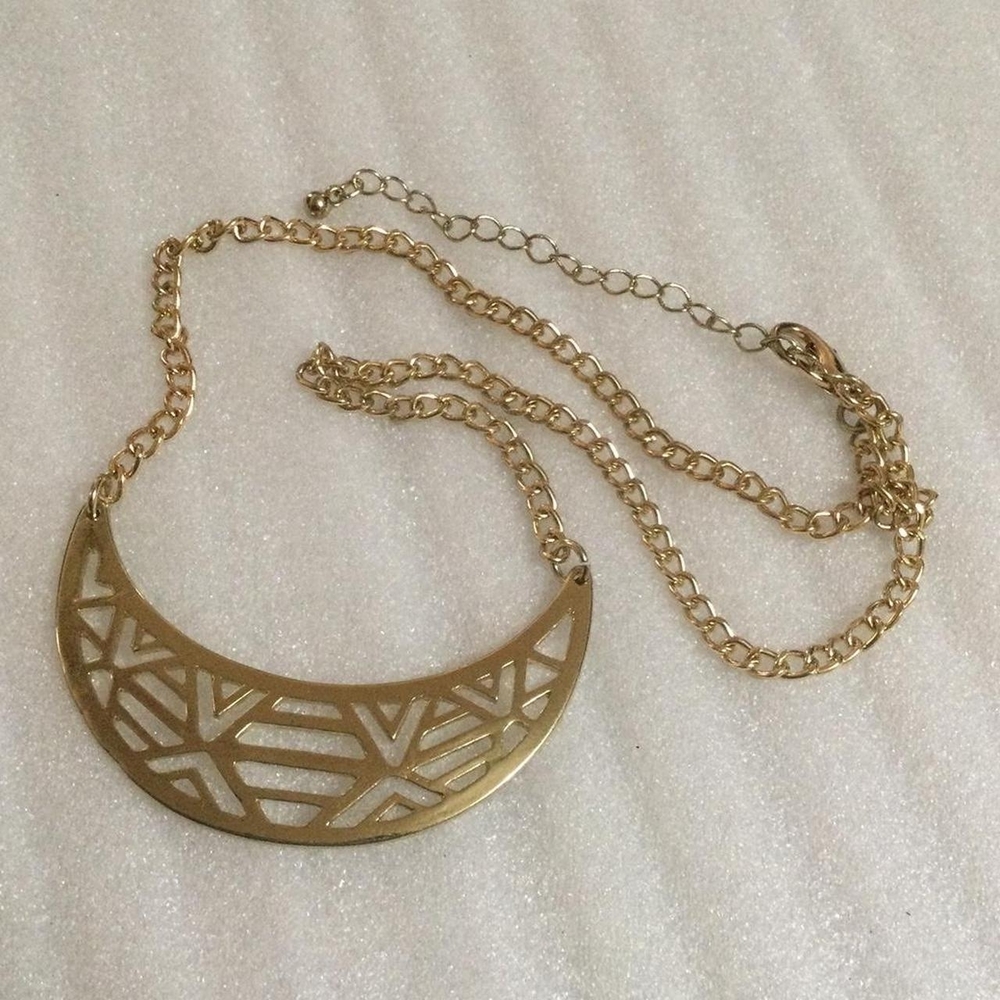 Gold Geometric Cutout Crescent Necklace
